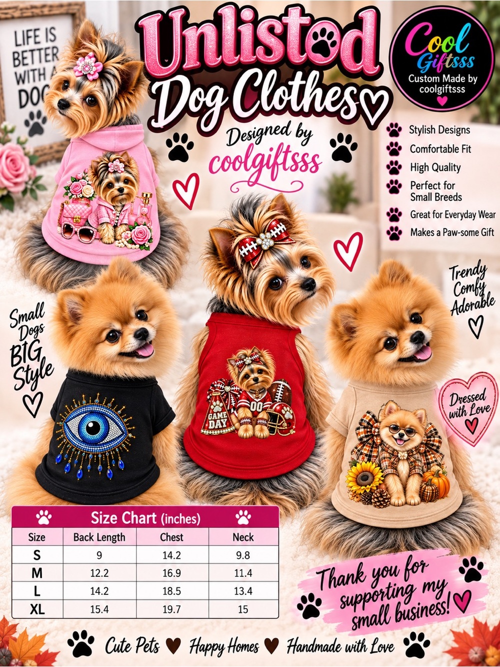 Handmade Pet Tees Sizes S–XL Custom Small-Xl Dog Clothes. By coolgiftsss